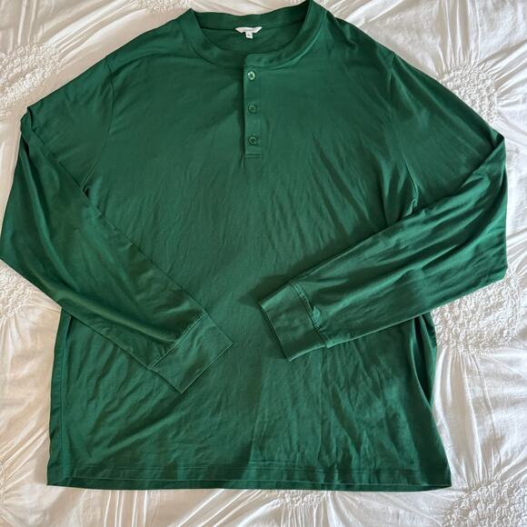 Eberjey Henry Shirt Sz L Long Sleeve Lounge Green Men's Henley Style NWOT - Picture 2 of 7